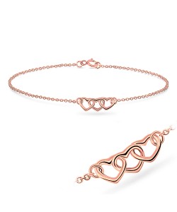 Rose Gold Plated Triple Hearts Silver Bracelet BRS-41-RO-GP